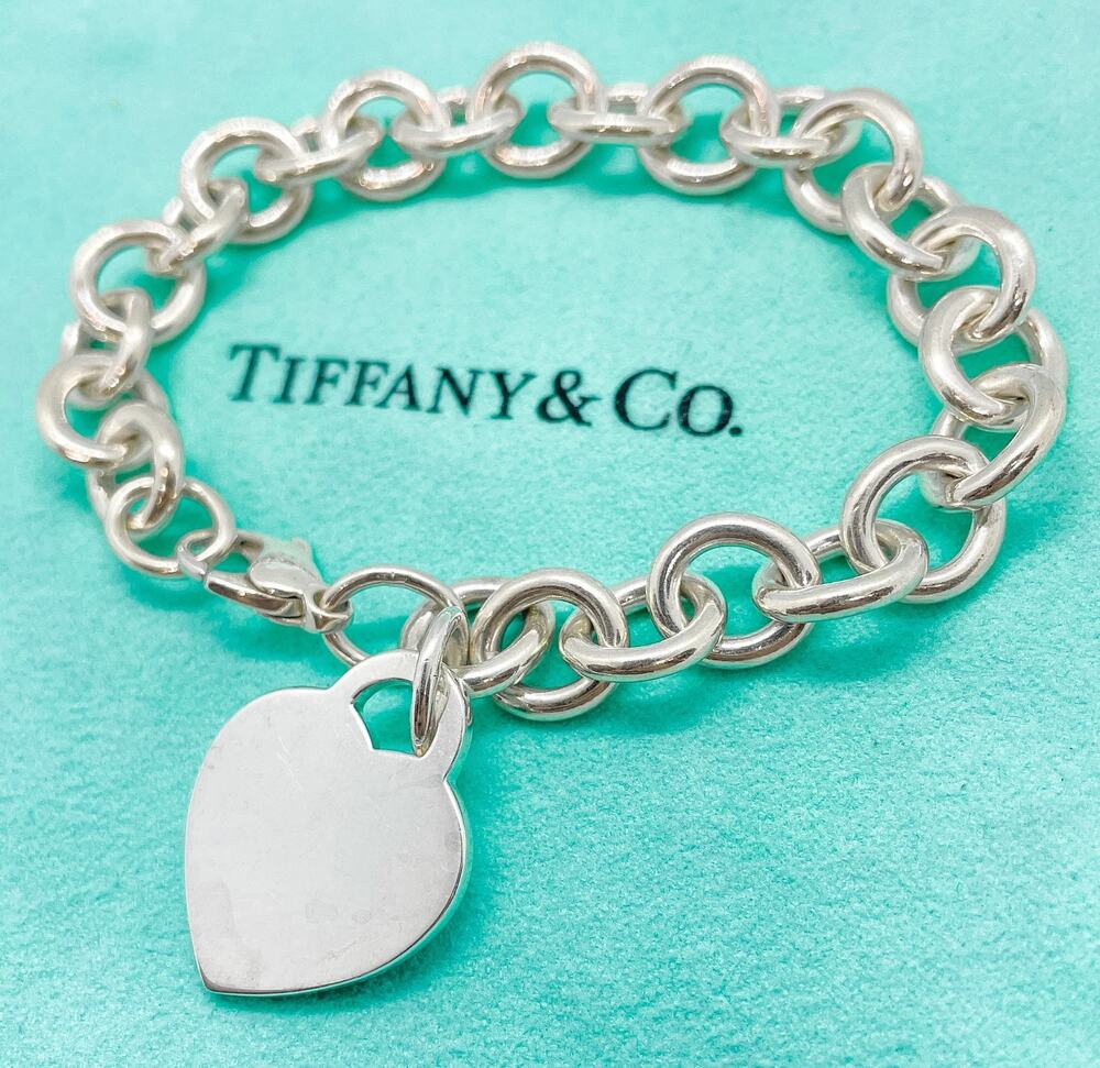 Tiffany & Co. Sterling Silver Blank Engravable Heart Tag Charm Bracelet 6.75"